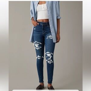 American Eagle Next Level High Rise Distressed Patched Jegging Jeans Sz 8 short